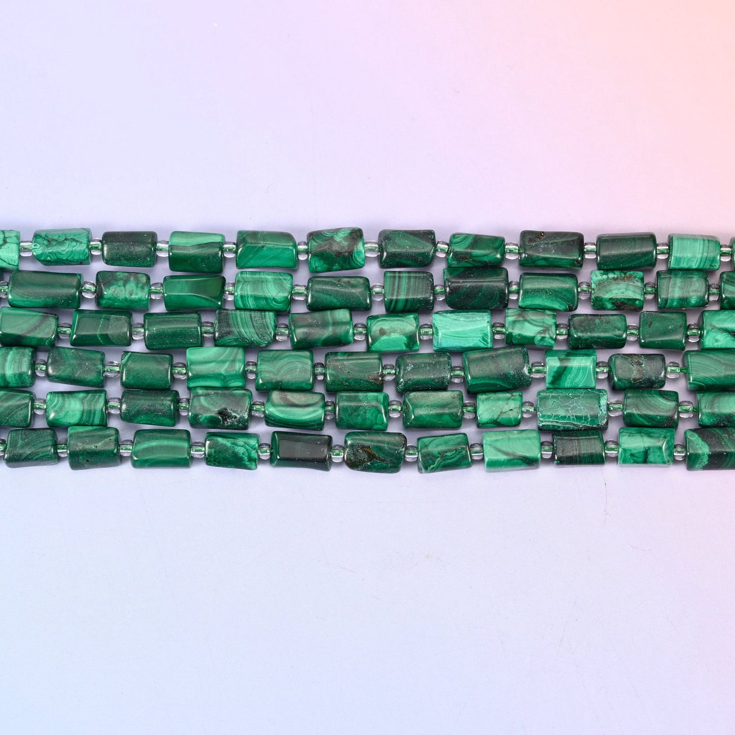 Malachite Faceted Tube Beads with rich green banding