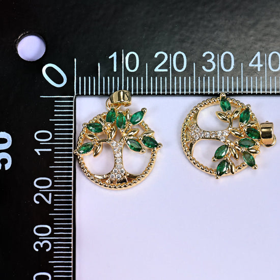 Round Green Leaf Tree Zircon Charms: DIY Pendants, Jewelry Making Supply