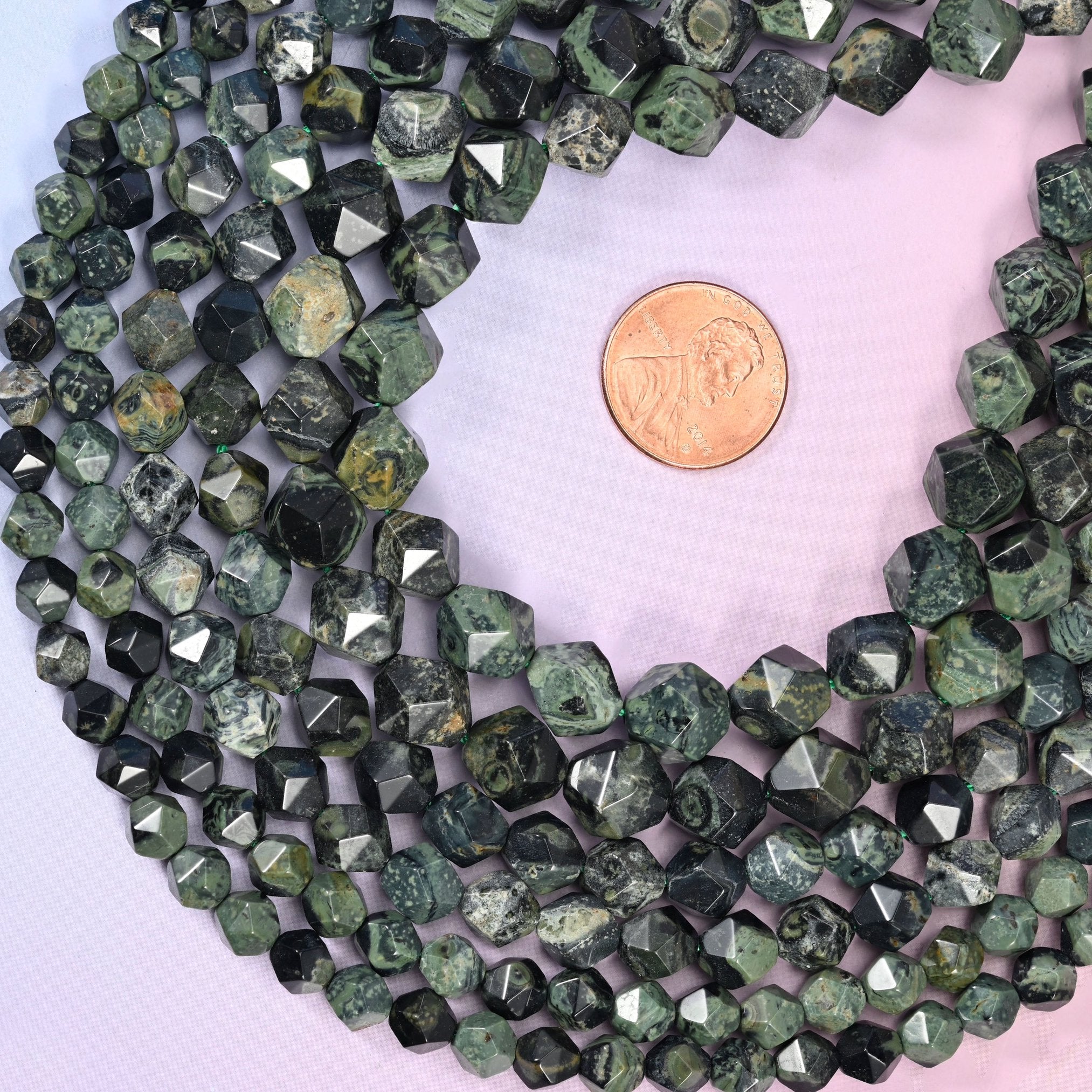 Kambaba Jasper diamond star cut beads, sold per 15.5 inch strand