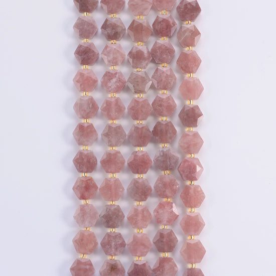 Strawberry Jade hexagon beads, 15.5 inch strand.