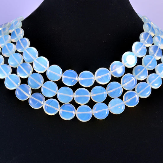 Opalite glass beads, coin shape, 15mm