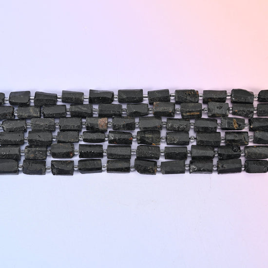 Raw Black Tourmaline Faceted Tube Beads with a sophisticated, modern look