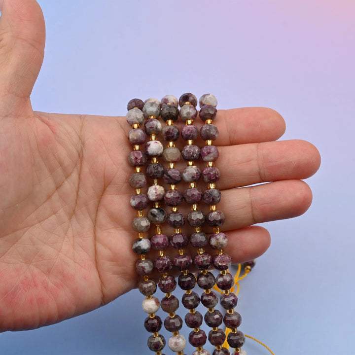 Plum blossom tourmaline beads, faceted rondelle, 6x8mm