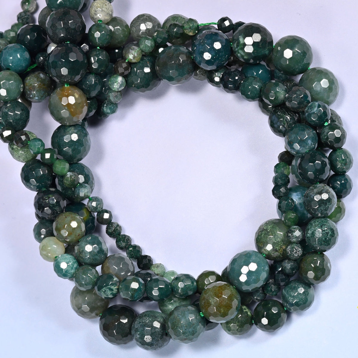 Moss Agate Faceted Round Beads 4mm 6mm 8mm 10mm Jewelry Making 15 Inch Strand