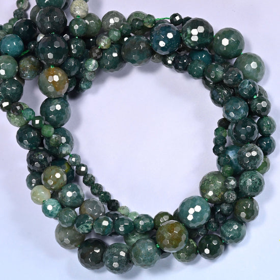 Moss Agate Faceted Round Beads 4mm 6mm 8mm 10mm Jewelry Making 15 Inch Strand