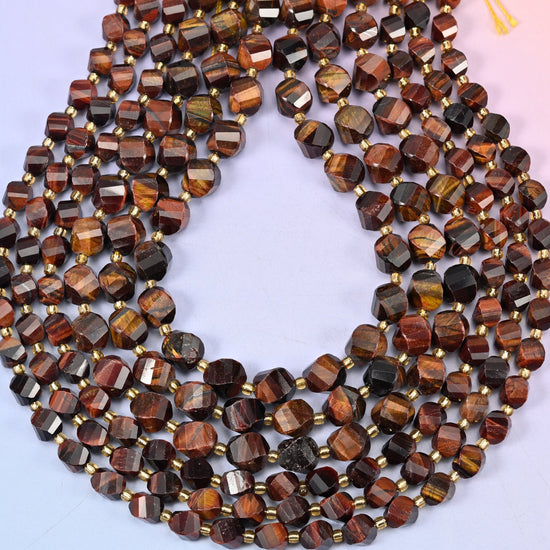 Red Tiger Eye Faceted Spiral Twist Beads, hole approximately 1.2mm