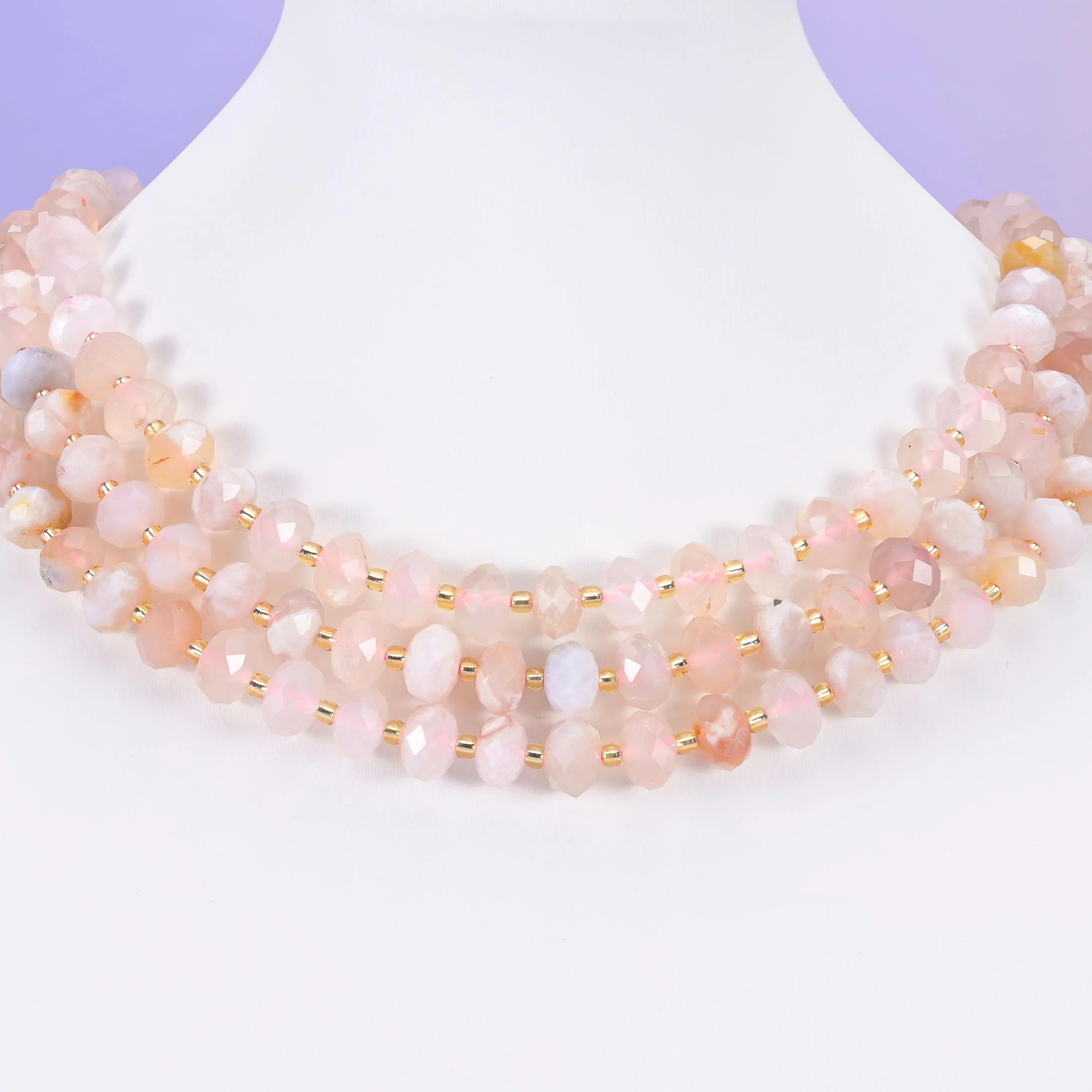 Sakura Flower Agate beads, faceted rondelle, 6 x 10mm