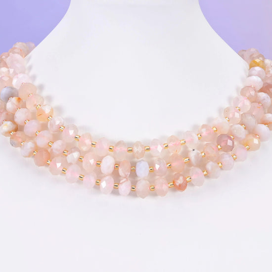 Sakura Flower Agate beads, faceted rondelle, 6 x 10mm