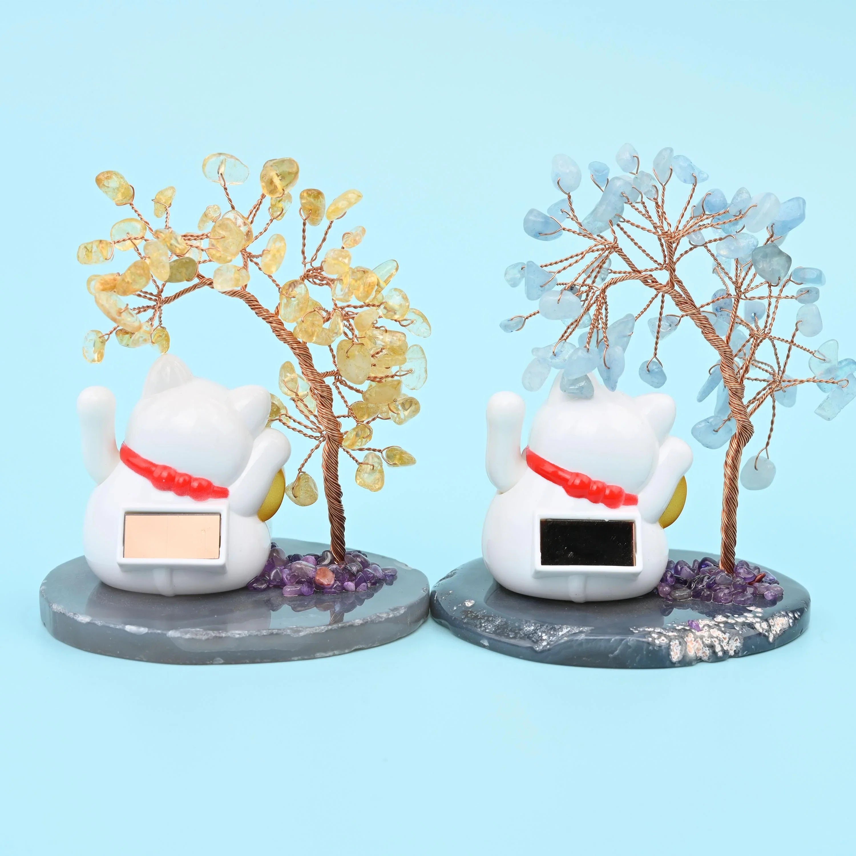 Fortune Cat figure, approximately 1.70 x 1.5 inches, on gemstone tree