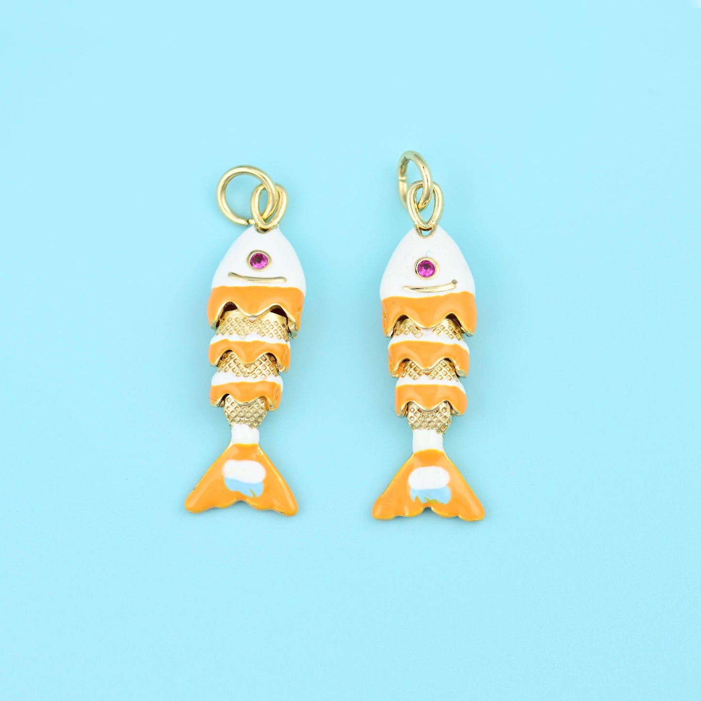 Brass, 18K Gold Filled, beads, articulated fish, 27.29 x 7.45mm