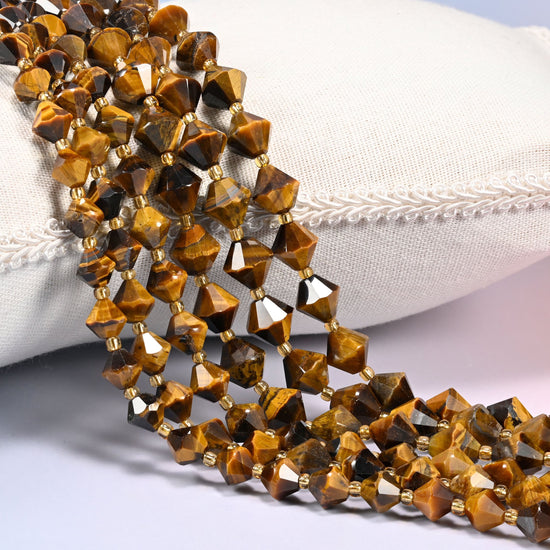 Tiger Eye Faceted Bicone Beads 8mm 10mm Jewelry Making 15 Inch Strand