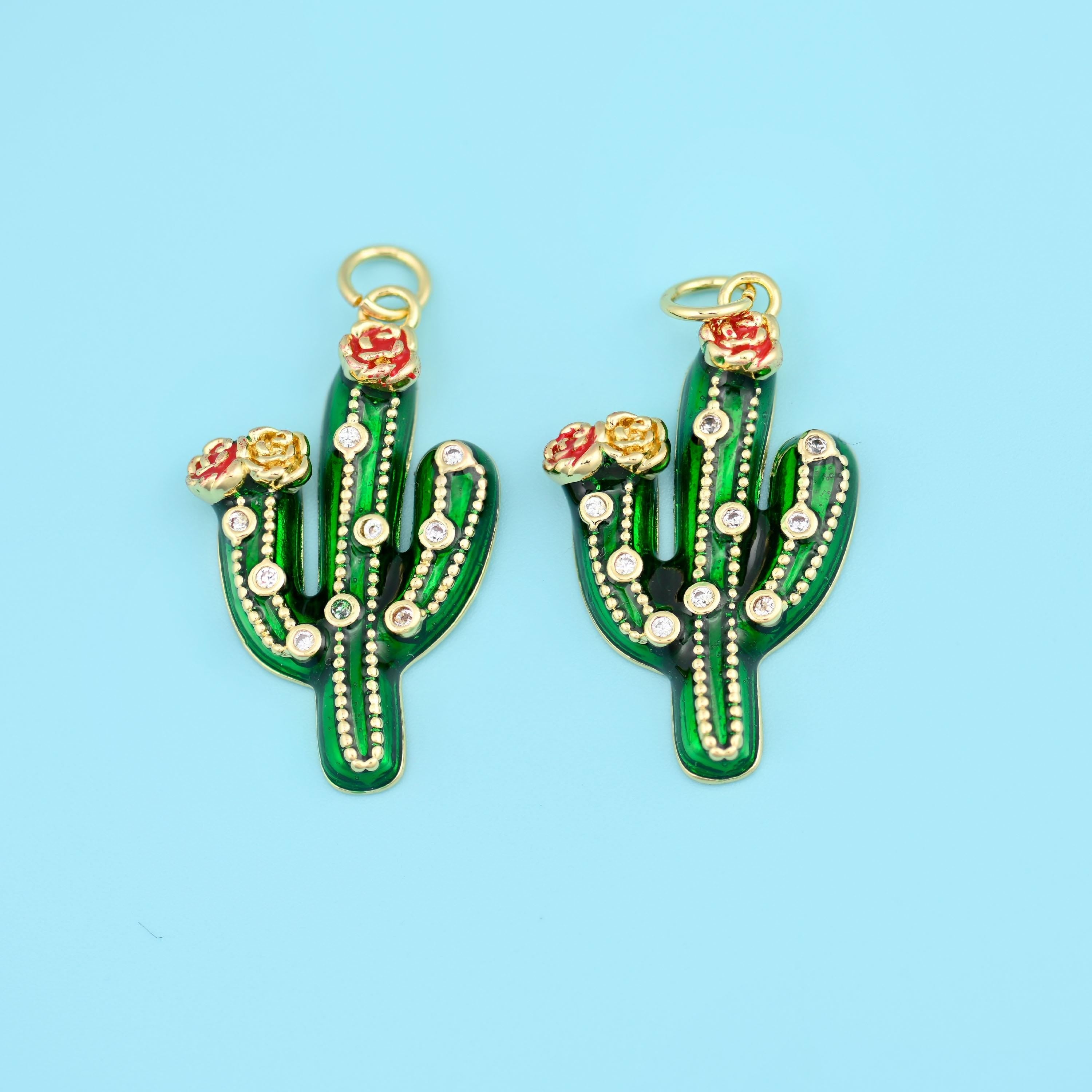 Brass, 18K Gold Filled, beads, cactus, 27 x 16.35mm