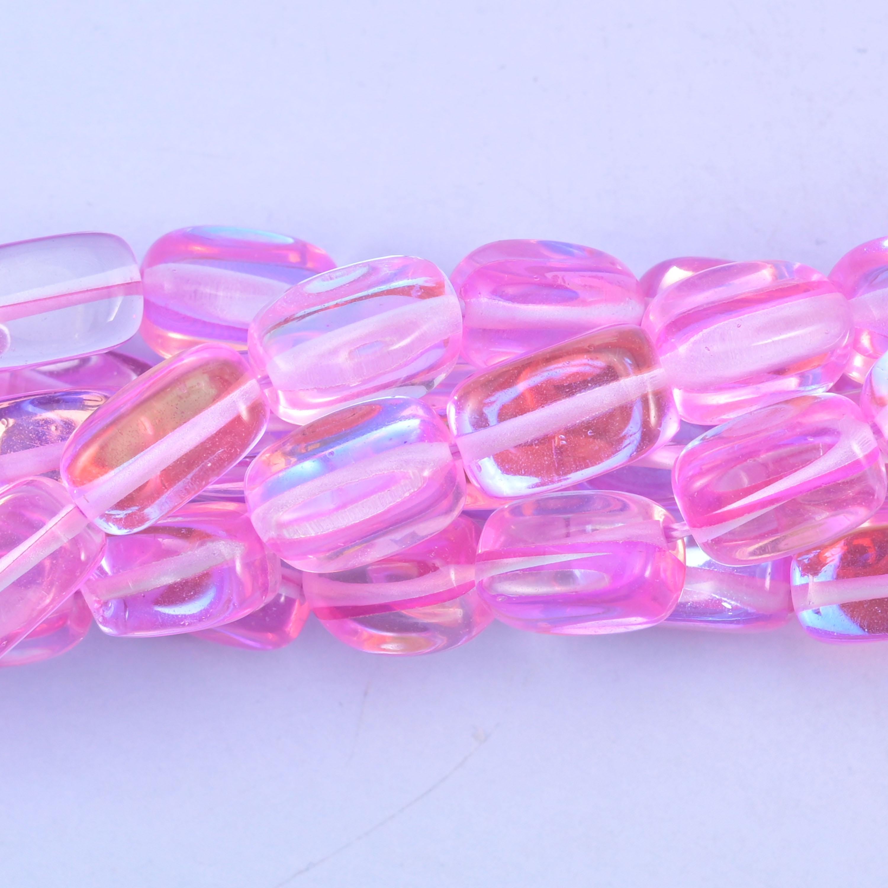 Rectangular cut pink mystic aura glass beads