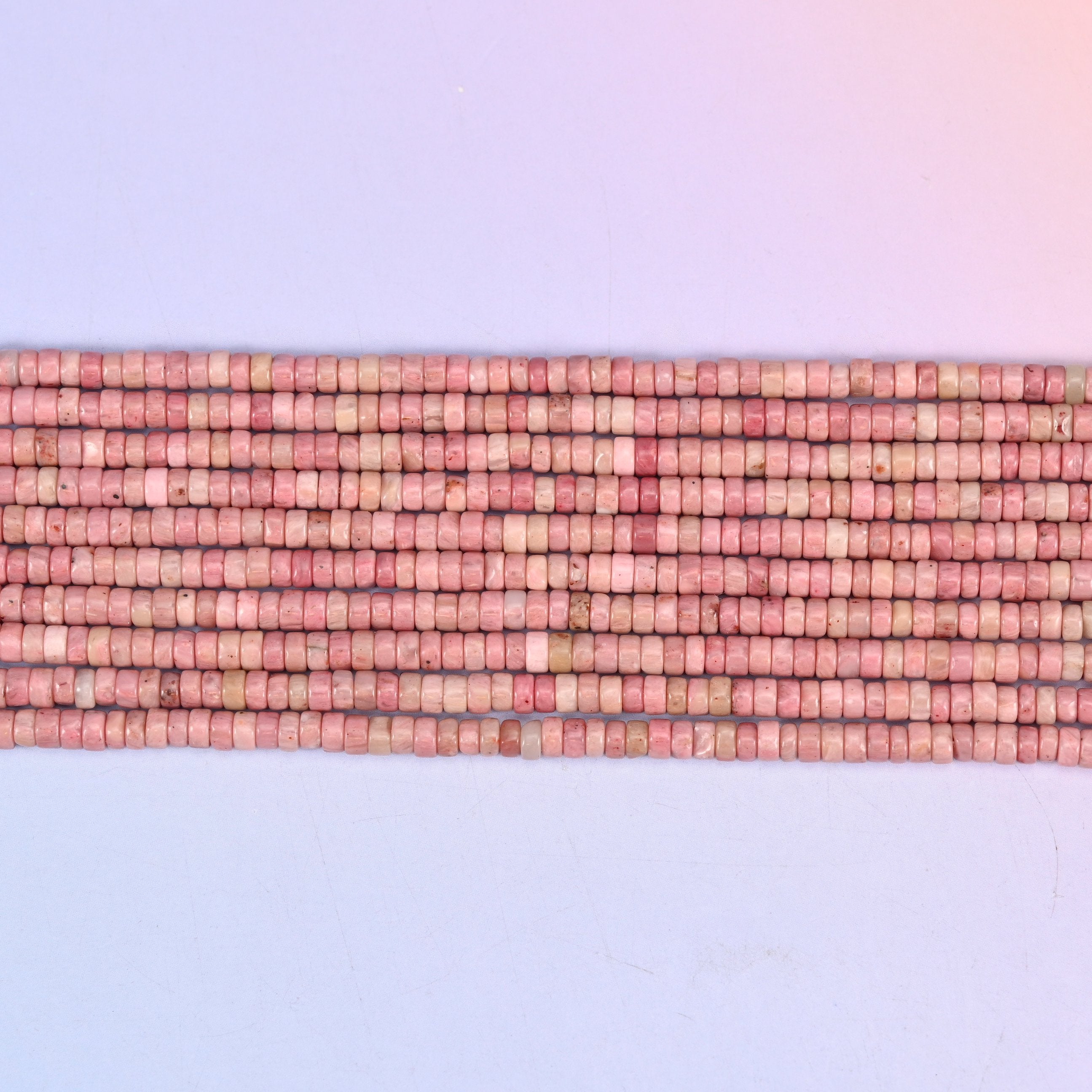 Pink Rhodonite Smooth Heishi Disc Beads: Jewelry Making Supply, 15.5 Inch Strand