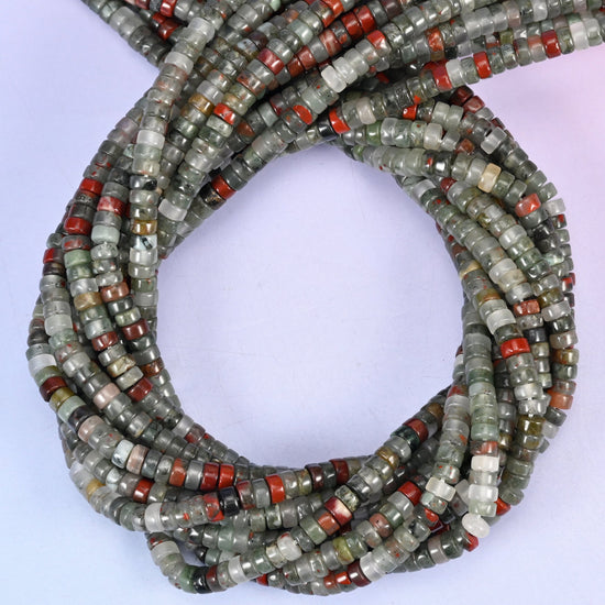 African Bloodstone Smooth Heishi Disc Beads: Jewelry Making Supply, 15.5 Inch Strand
