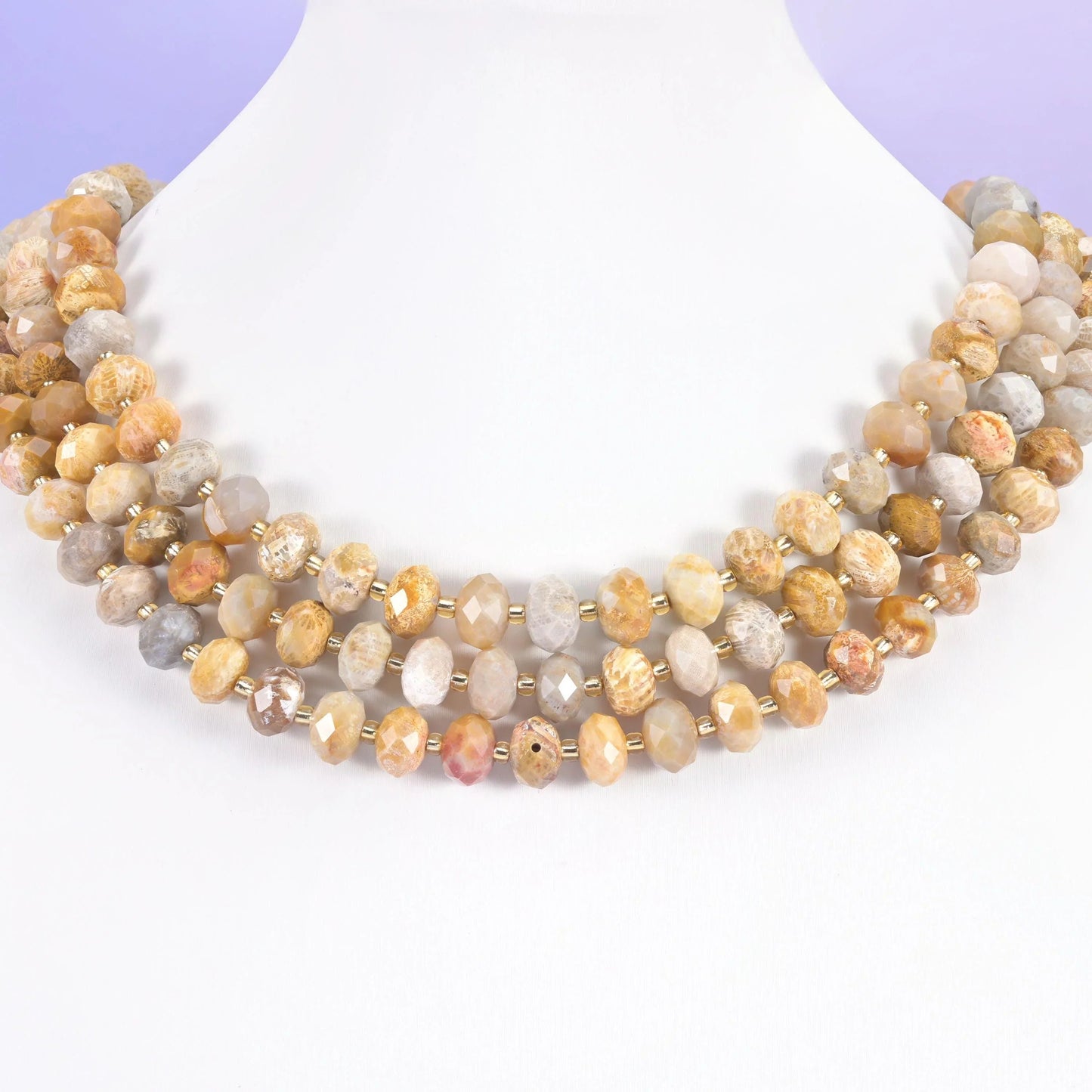Fossil Coral beads, faceted rondelle, 6x10mm