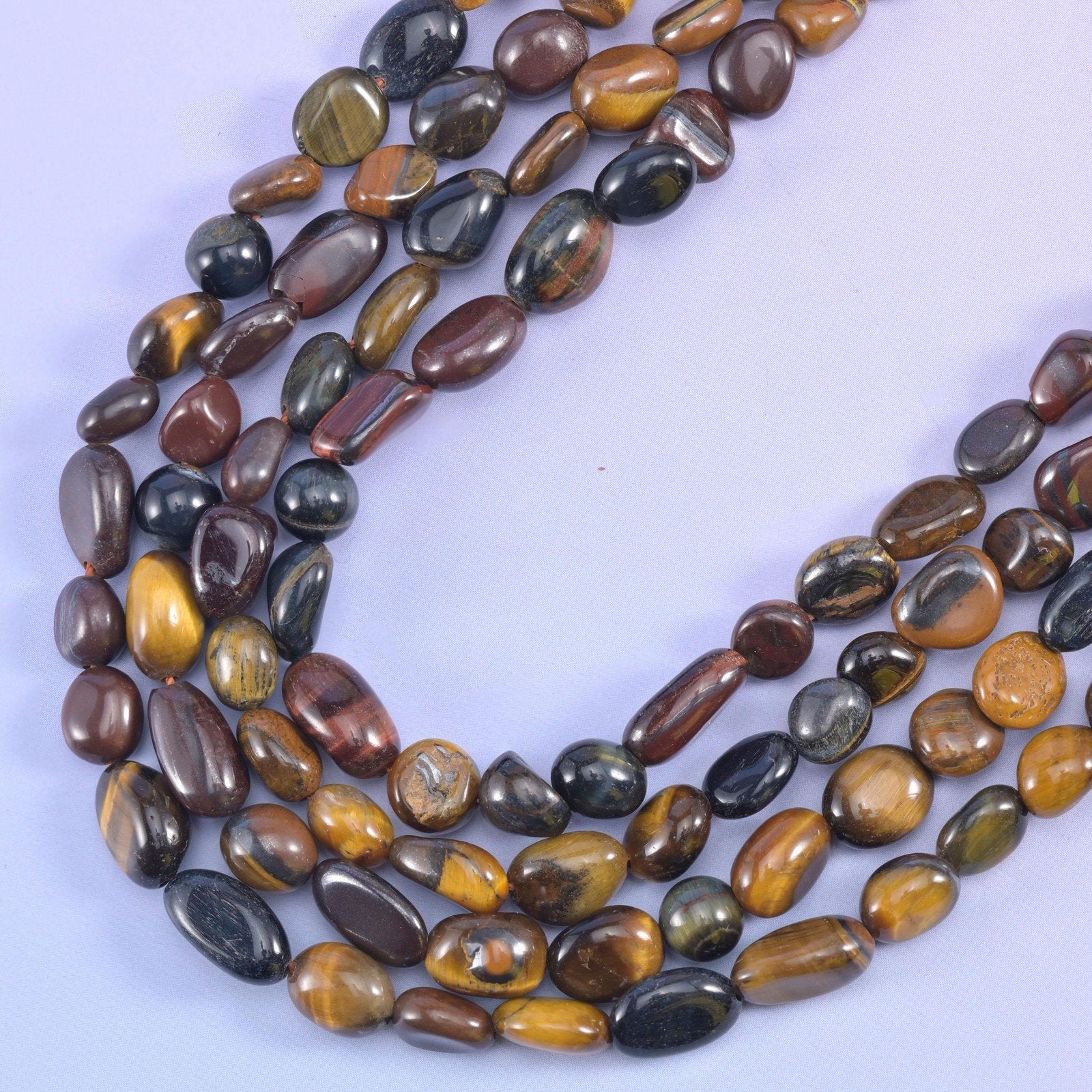 Tricolor Tiger Eye Pebble Nugget Beads, approximately 50 beads in 6-8mm, approximately 40 beads in 8-12mm per strand