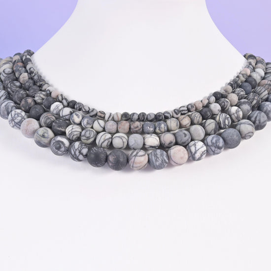 Black Web Jasper beads, matte round, 4mm, 6mm, 8mm, 10mm