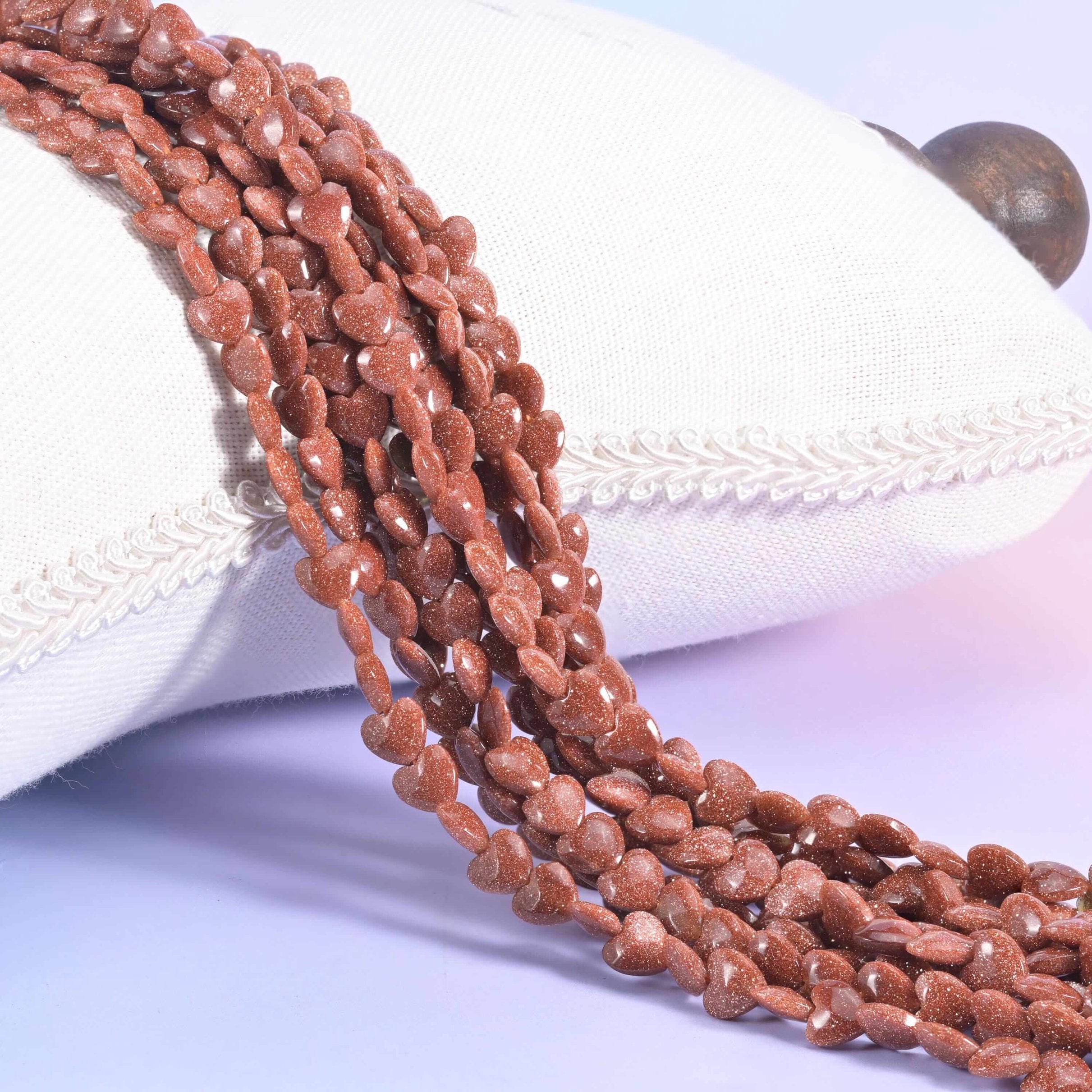 Gold Sandstone Heart Beads 6mm, warm coppery-brown hearts packed with fine gold glitter