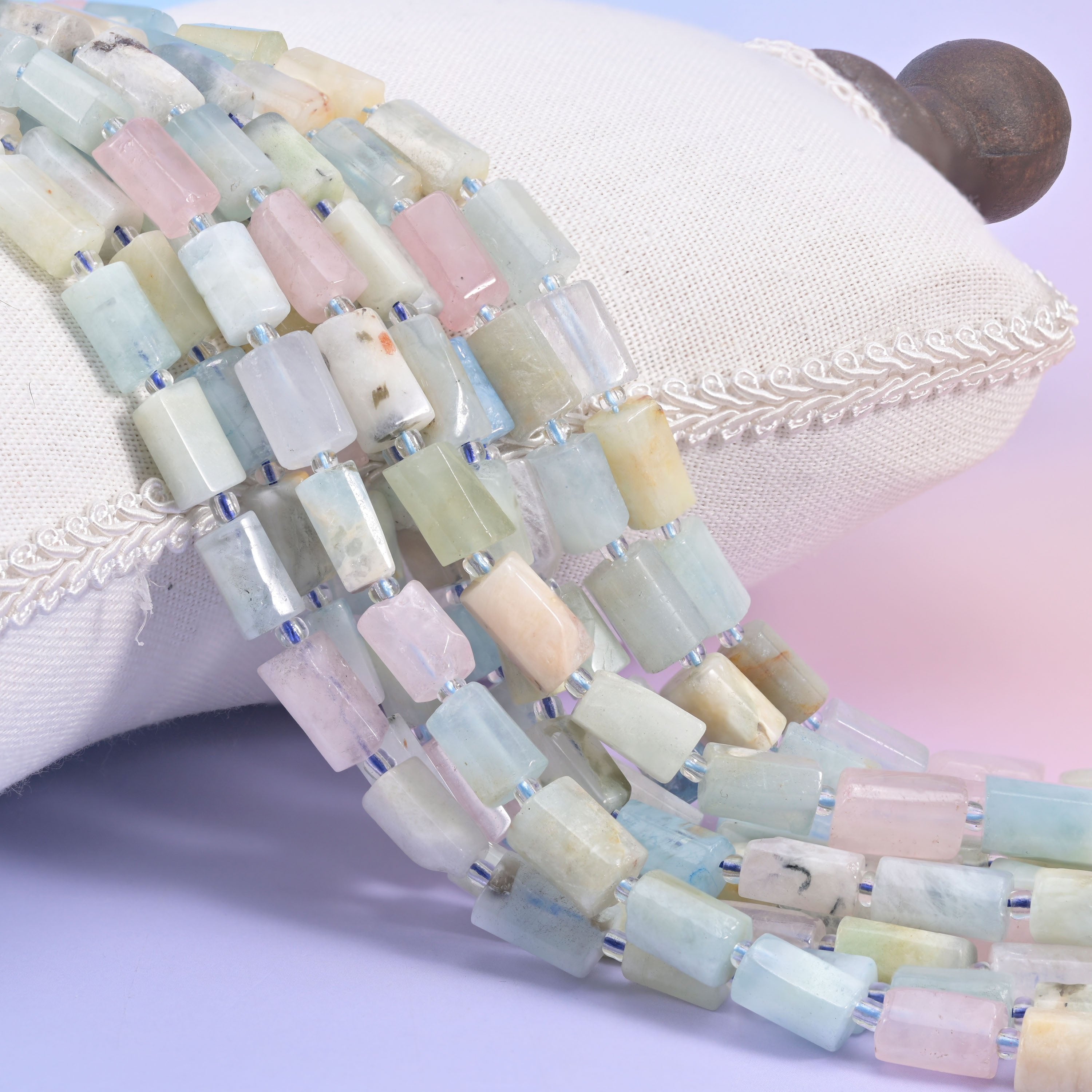 Multi-Color Morganite Faceted Tube Beads