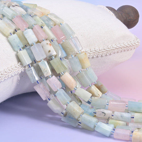 Multi-Color Morganite Faceted Tube Beads