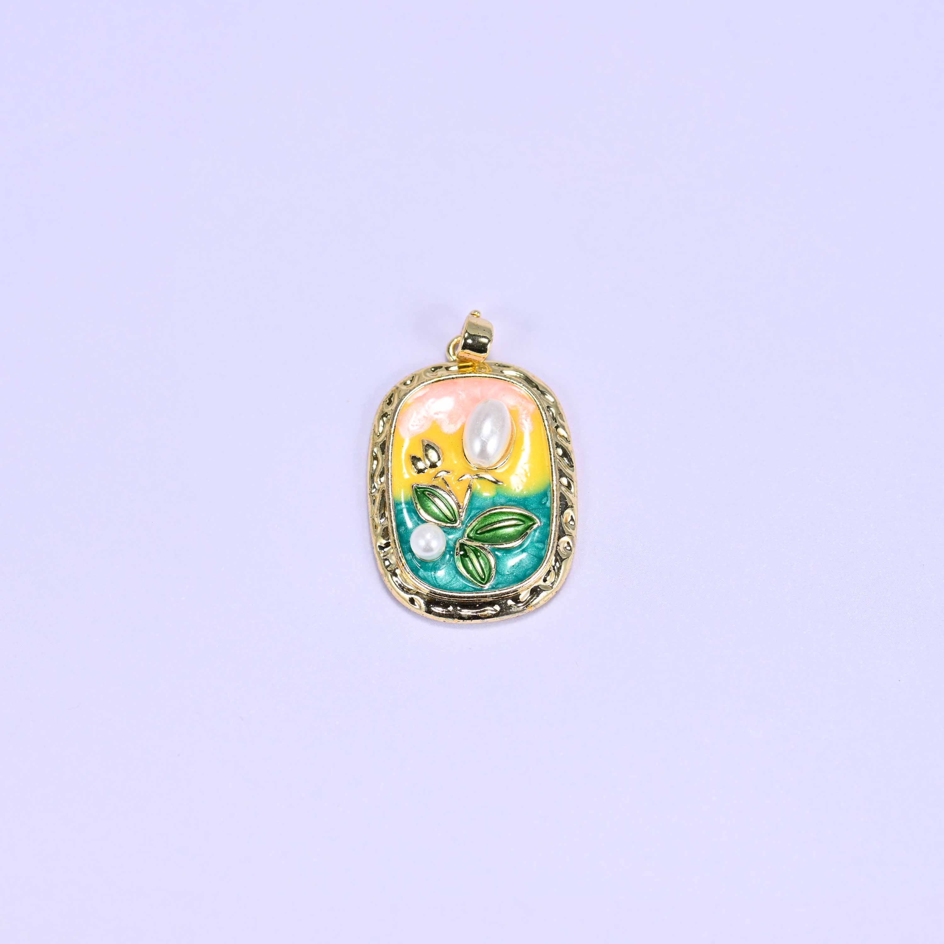 Enamel Rectangular Tulip Charms: 18K Gold Filled Pendants, Jewelry Making Supply