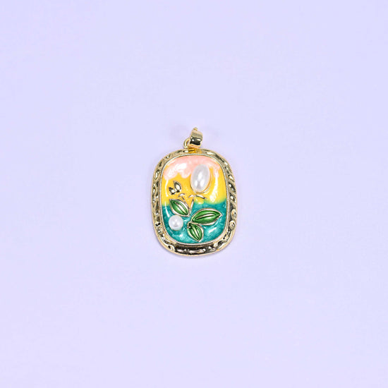 Enamel Rectangular Tulip Charms: 18K Gold Filled Pendants, Jewelry Making Supply