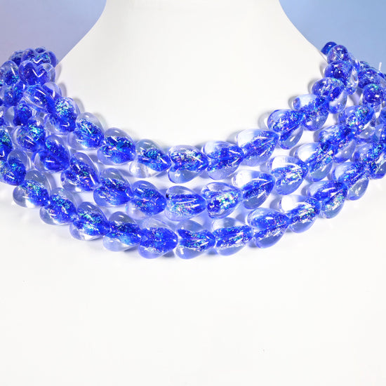 Iridescent Dark Blue Heart Glass Beads, 16x15mm, 24pc Strand