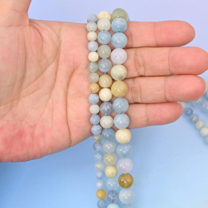 Multi Color Aquamarine beads, round, 6mm to 10mm