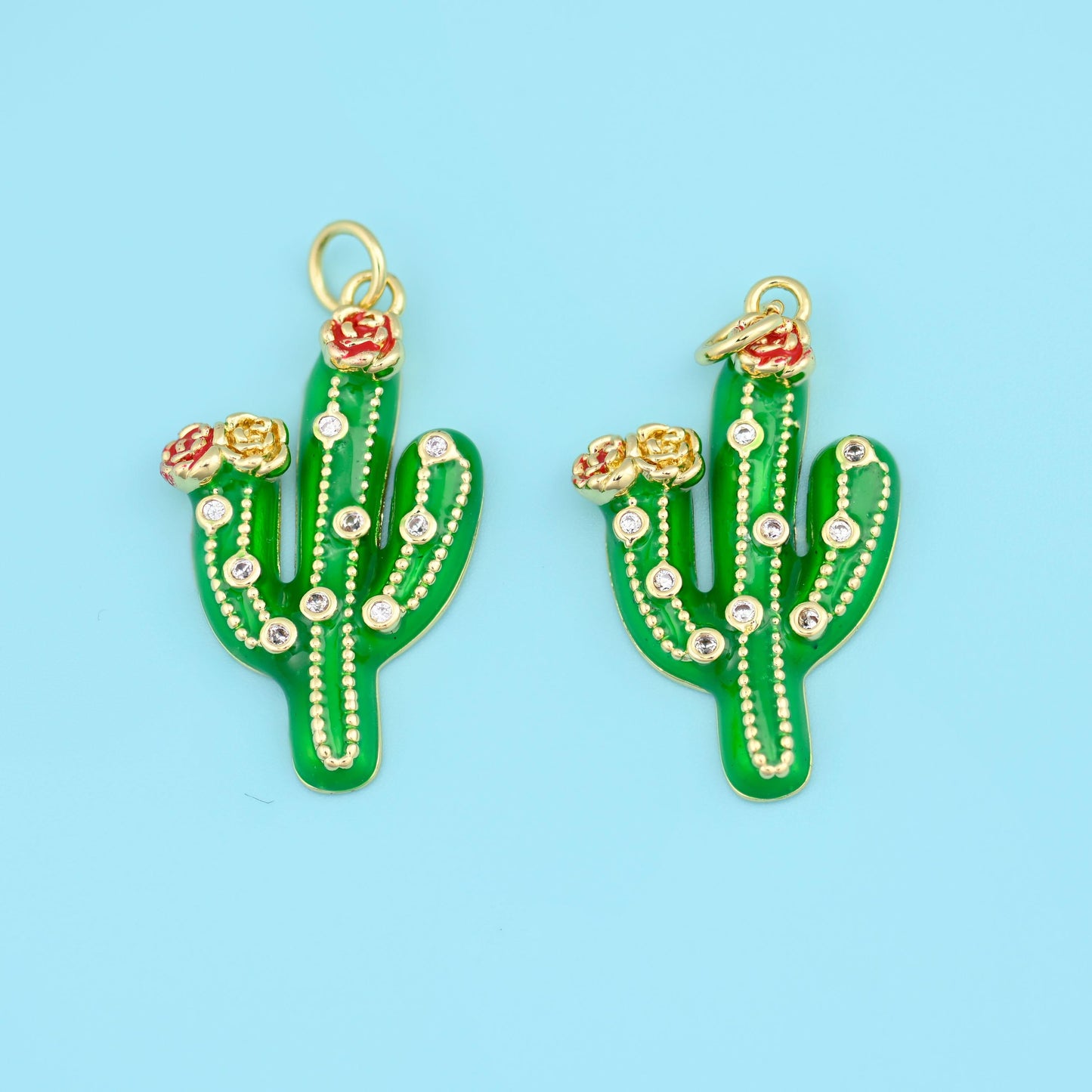 18K Gold Filled Enamel Cactus Charm 27x16mm, 1 Piece