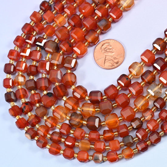 Faceted cube cut Red Agate beads