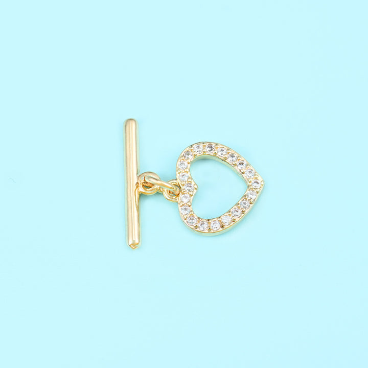 18K Gold Filled Heart Zircon Toggle Lock Clasps for DIY Jewelry Making Supply