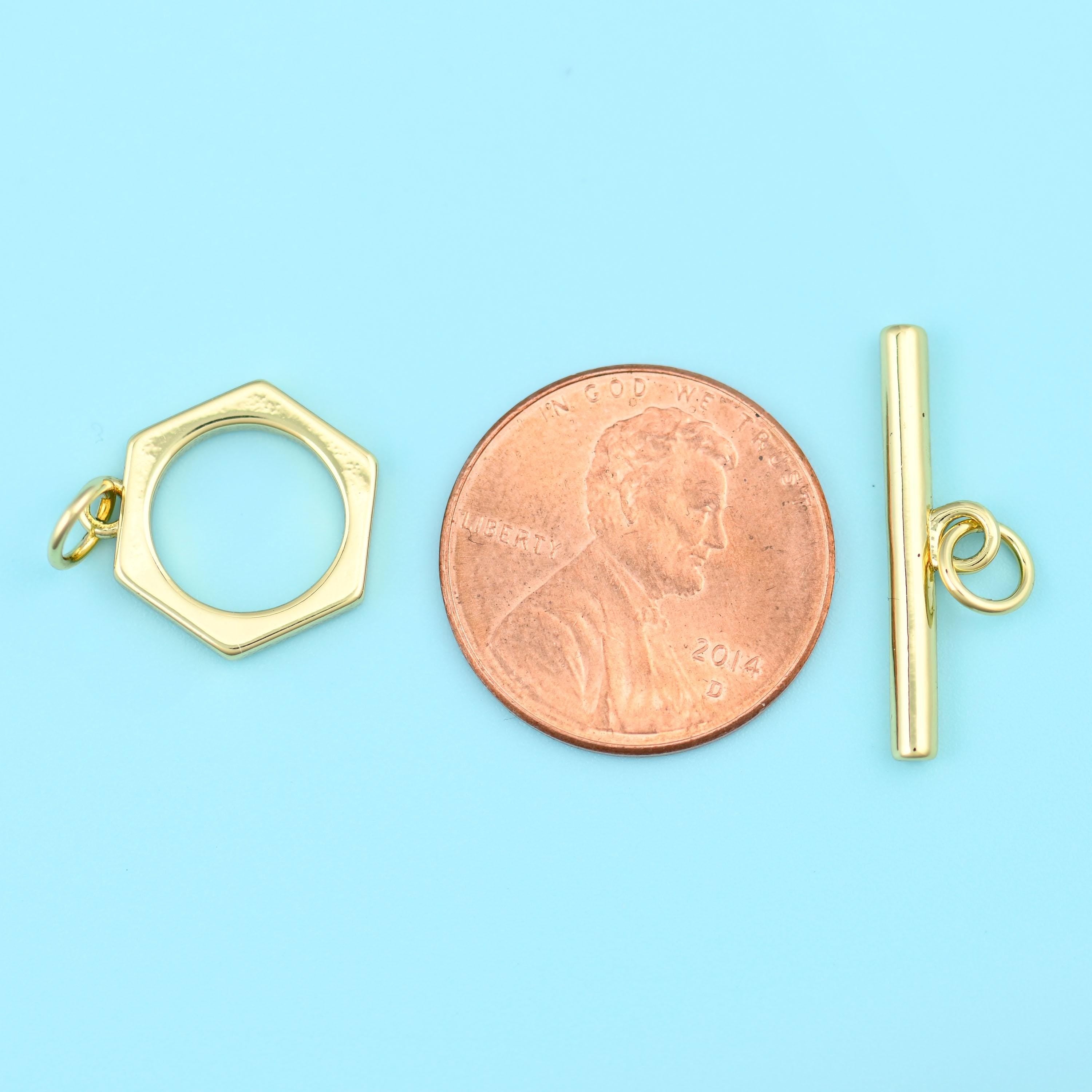 18K Gold Filled Hexagon Toggle Clasp 13.78mm in satin 18K gold