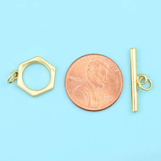 18K Gold Filled Hexagon Toggle Clasp 13.78mm in satin 18K gold