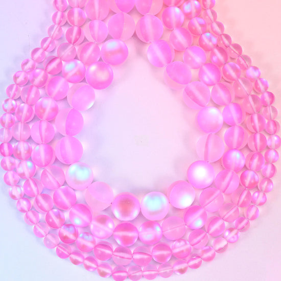 Iridescent Matte Pink Round Glass Beads, approximately 1.0mm drill hole