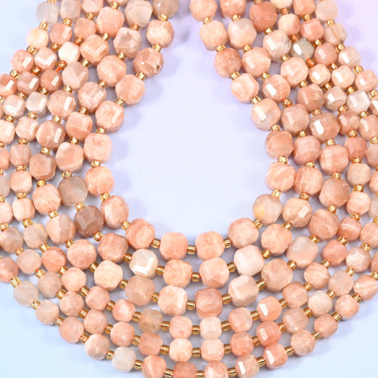 Peach Moonstone Faceted Cube Beads, 1.2mm hole