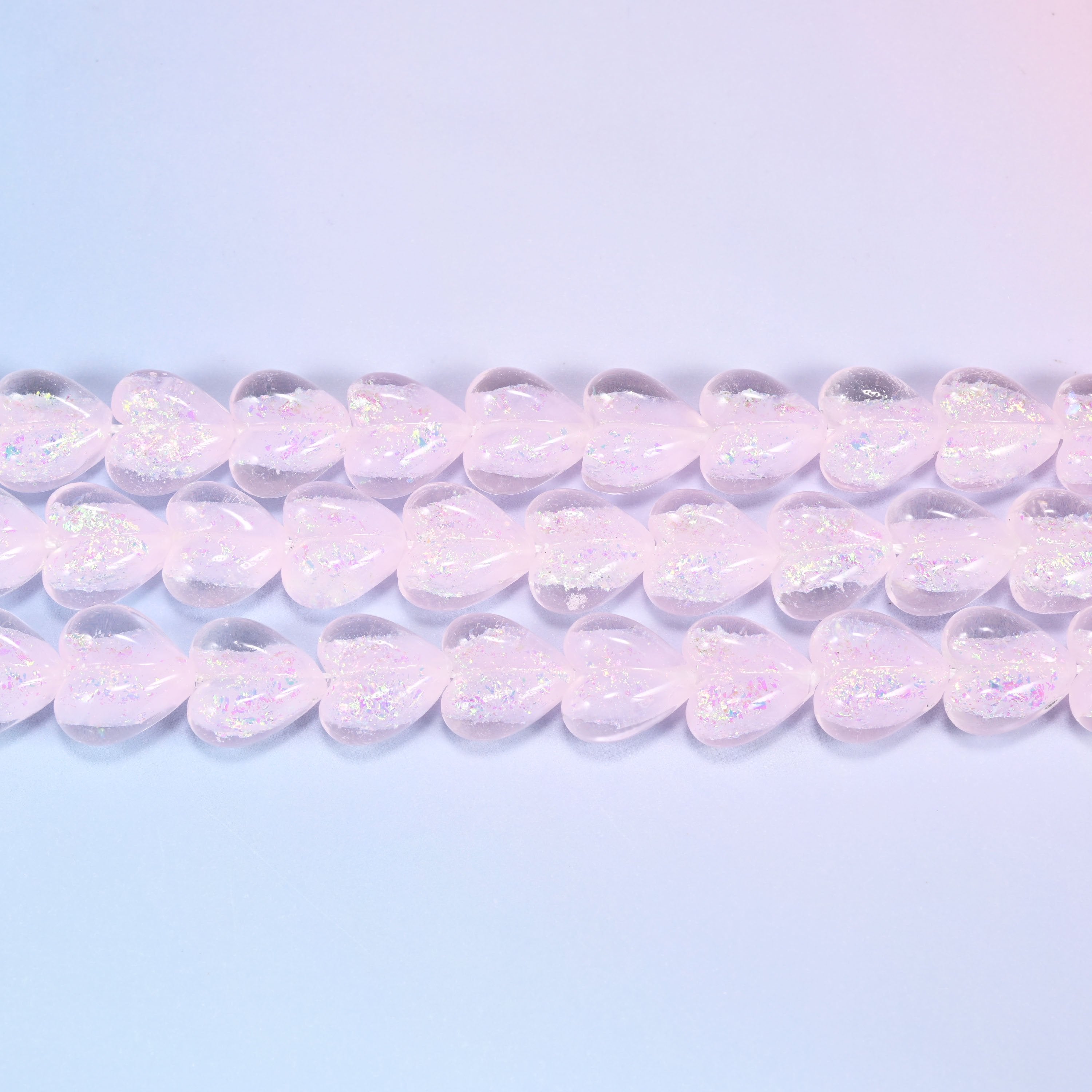 Iridescent Pink Heart Glass Beads, 16x15mm, 24pc Strand