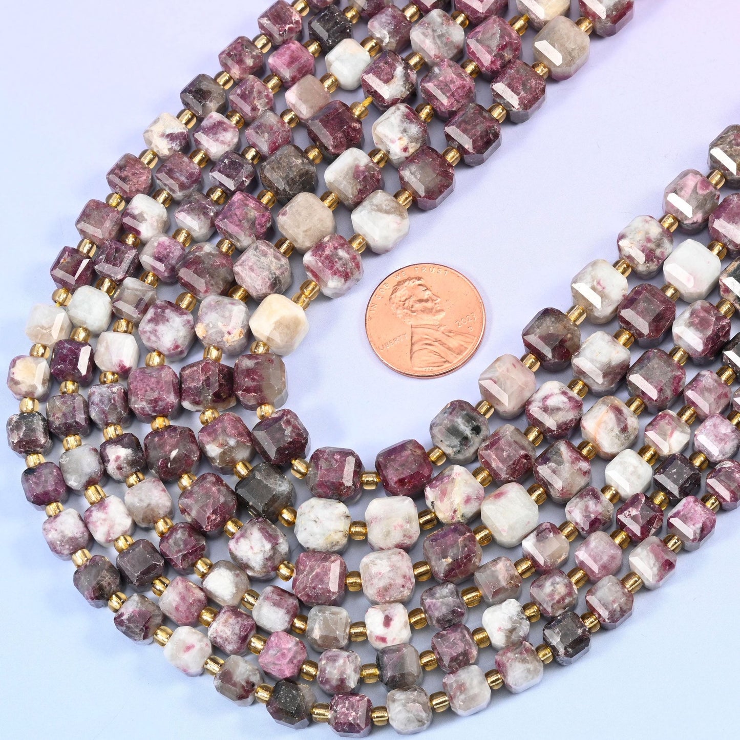 Faceted cube cut Plum Tourmaline beads