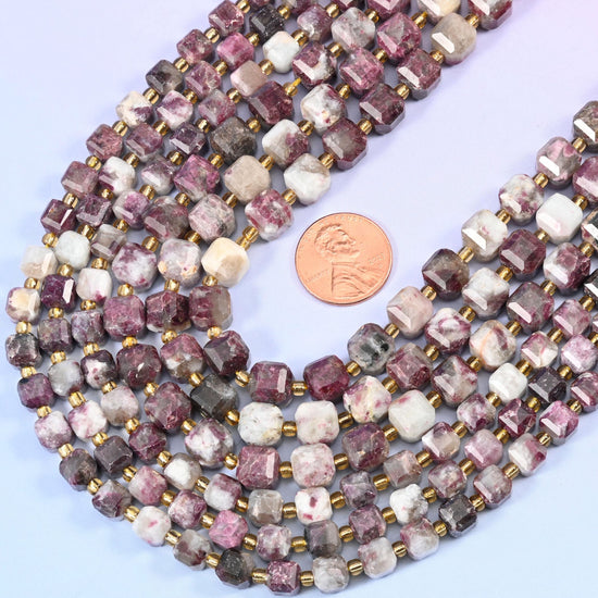 Faceted cube cut Plum Tourmaline beads