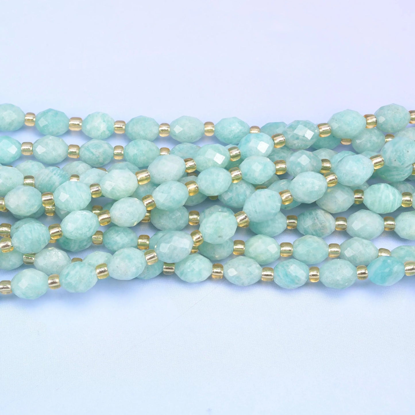 Green Amazonite Faceted Rice Barrel Beads, 15.5 inch strand