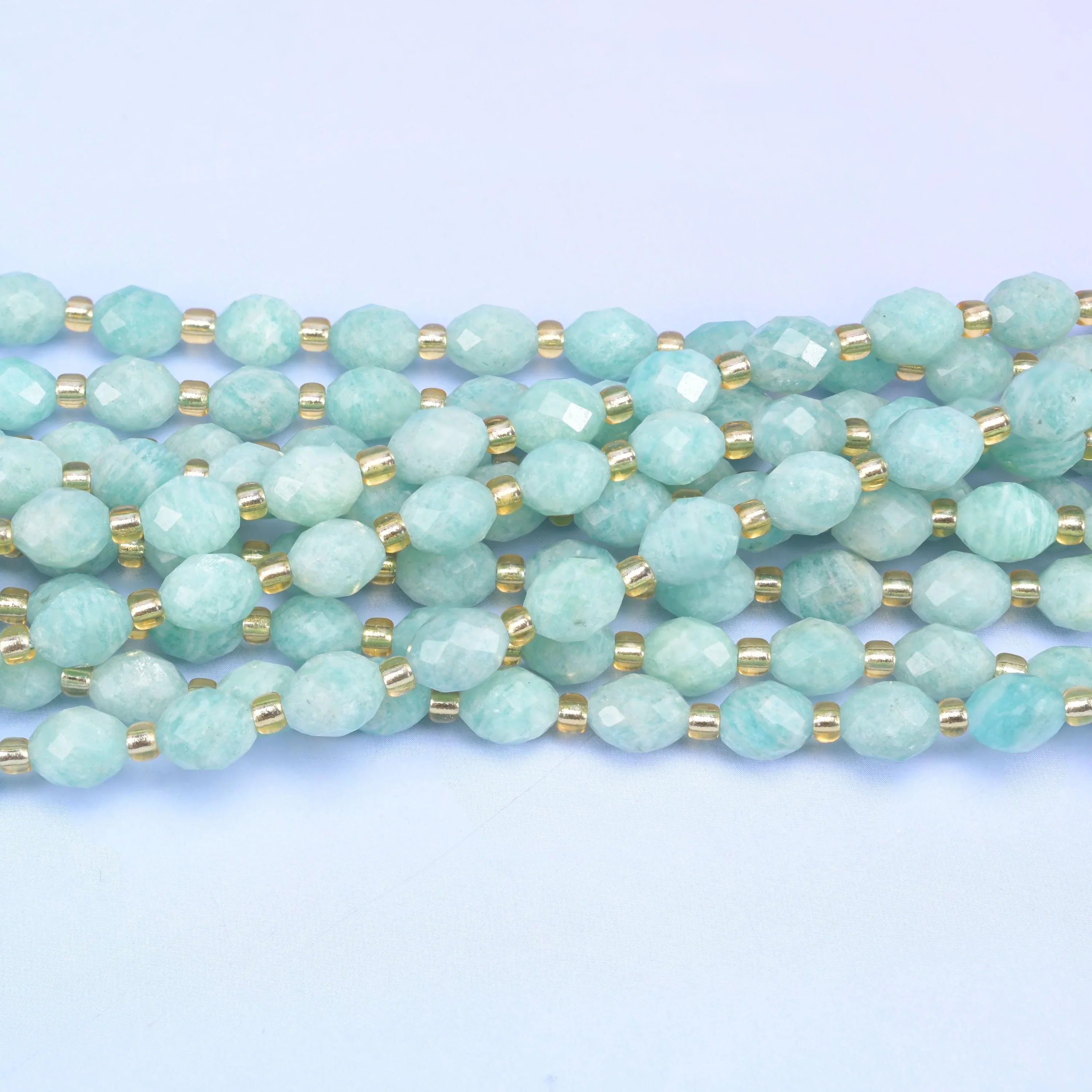 Green Amazonite Faceted Rice Barrel Beads, 15.5 inch strand