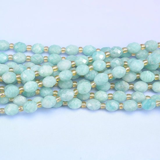 Green Amazonite Faceted Rice Barrel Beads, 15.5 inch strand