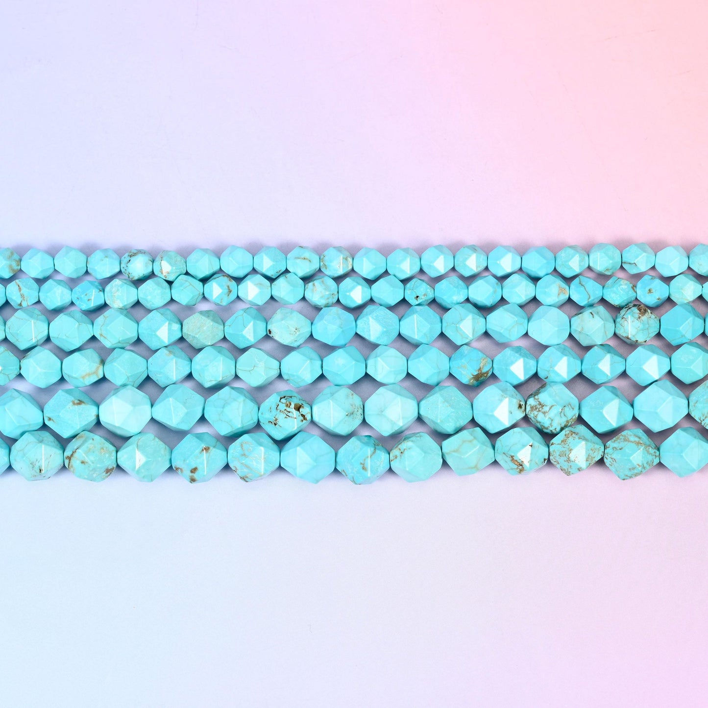 Dyed Blue Howlite Faceted Diamond Star Cut Beads in bright turquoise blue with grey-brown matrix veining