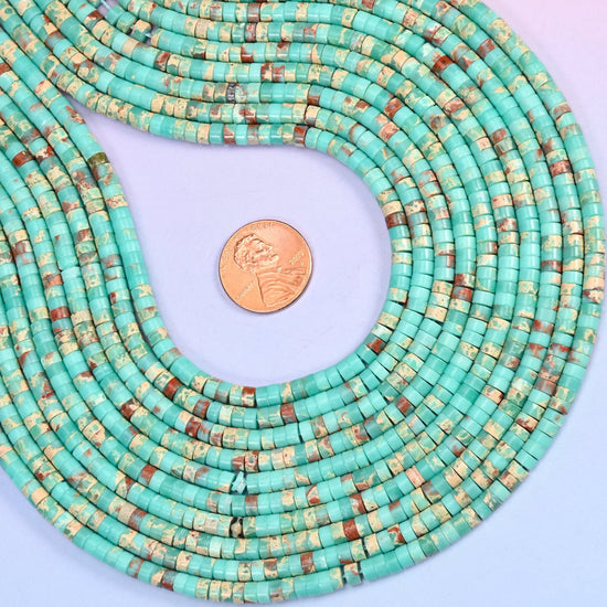 Blue Shoushan Stone Heishi Disc Beads 2x4mm, approximately 180 beads