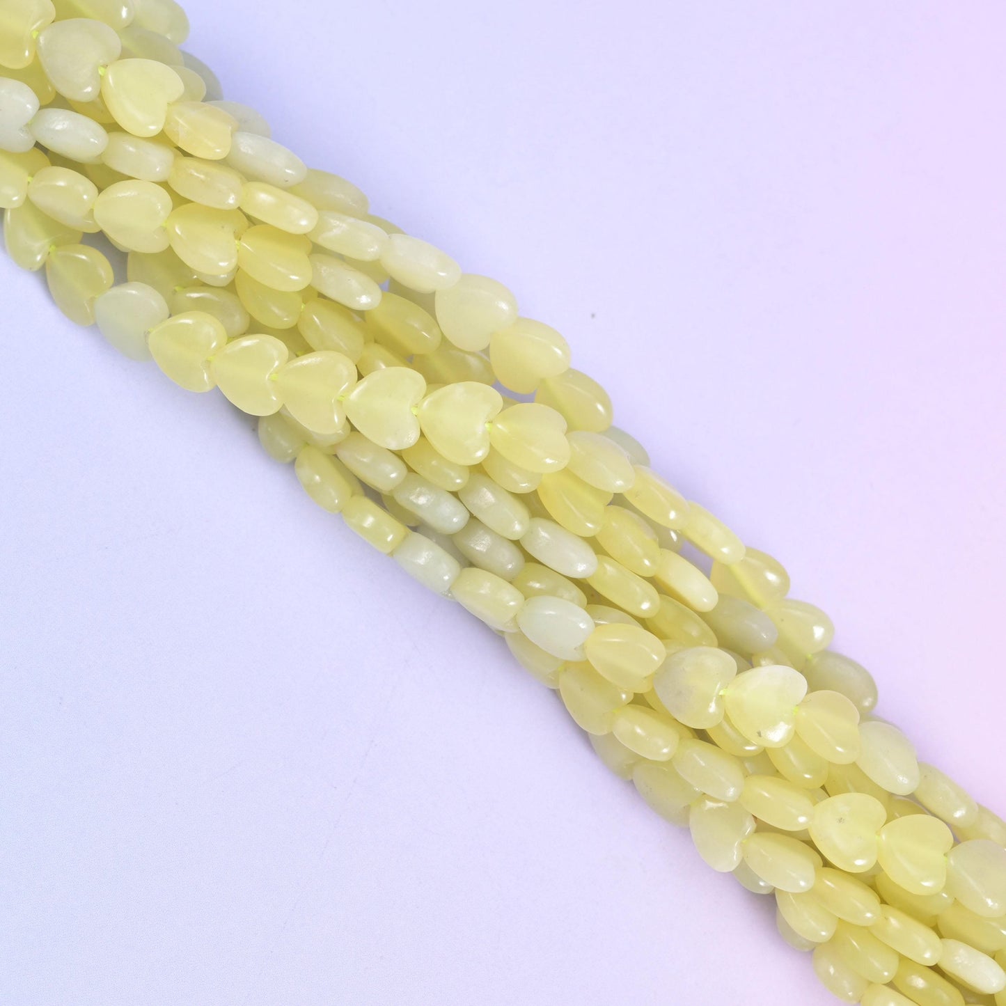 Lemon jade heart beads, approximately 70 beads per strand