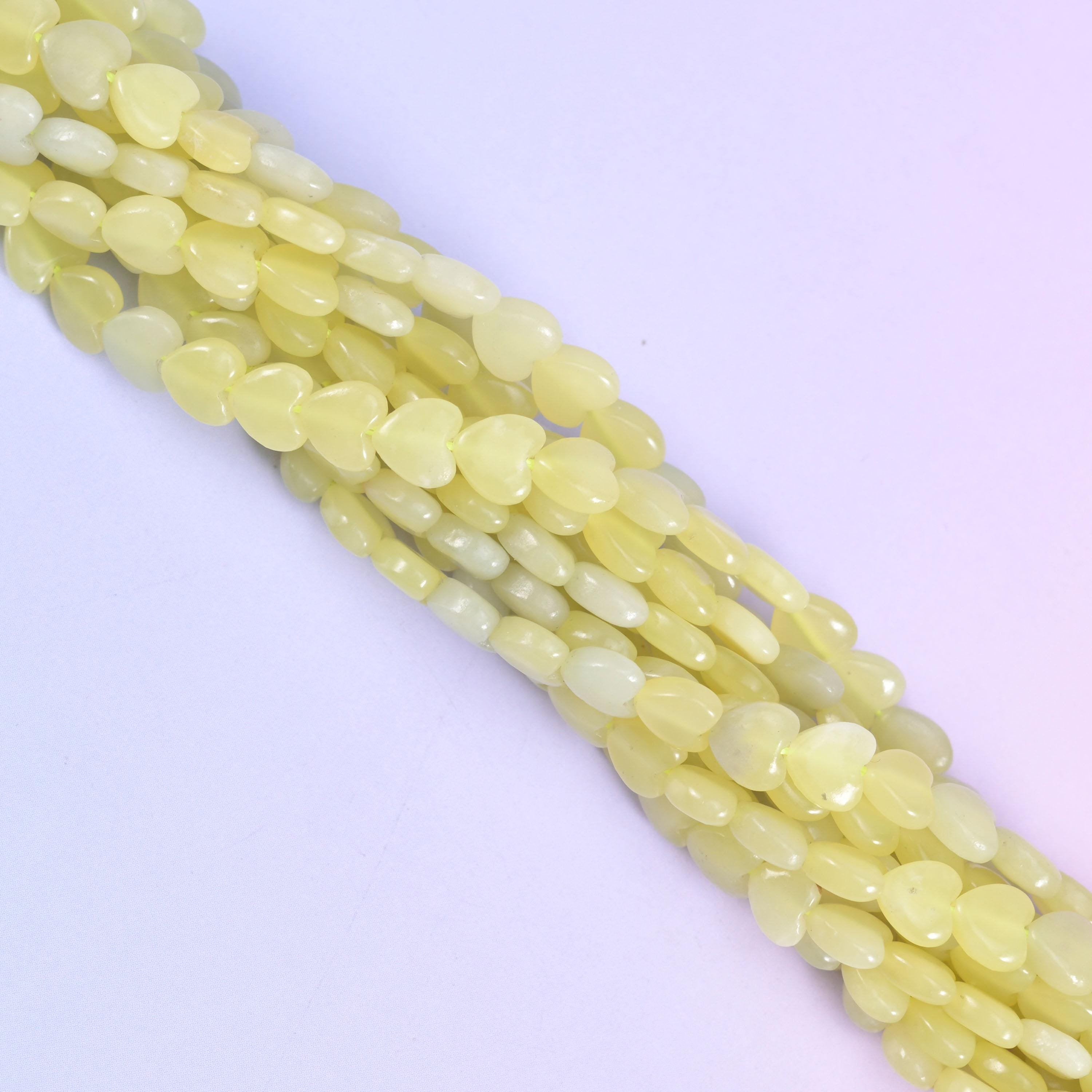 Lemon jade heart beads, approximately 70 beads per strand
