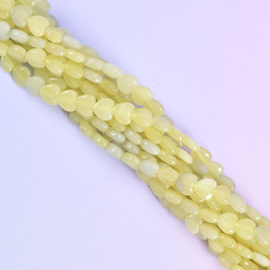 Lemon jade heart beads, approximately 70 beads per strand