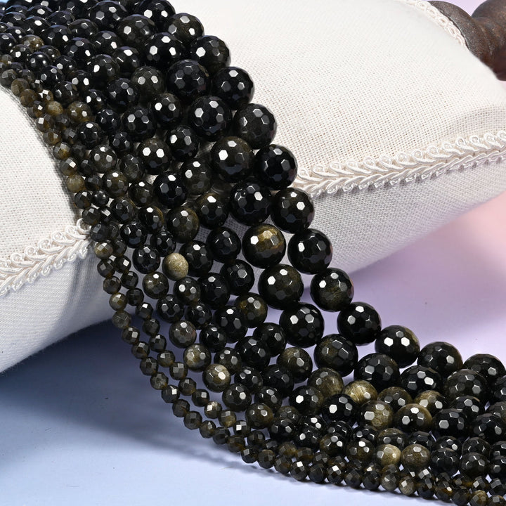 Gold Obsidian Faceted Round Beads
