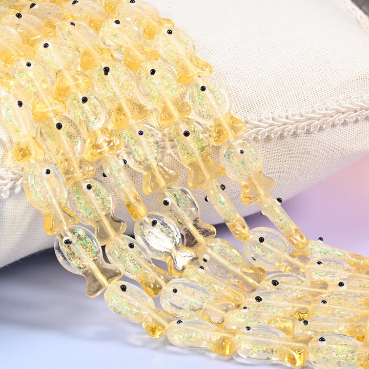 Iridescent Yellow Fish Glass Beads