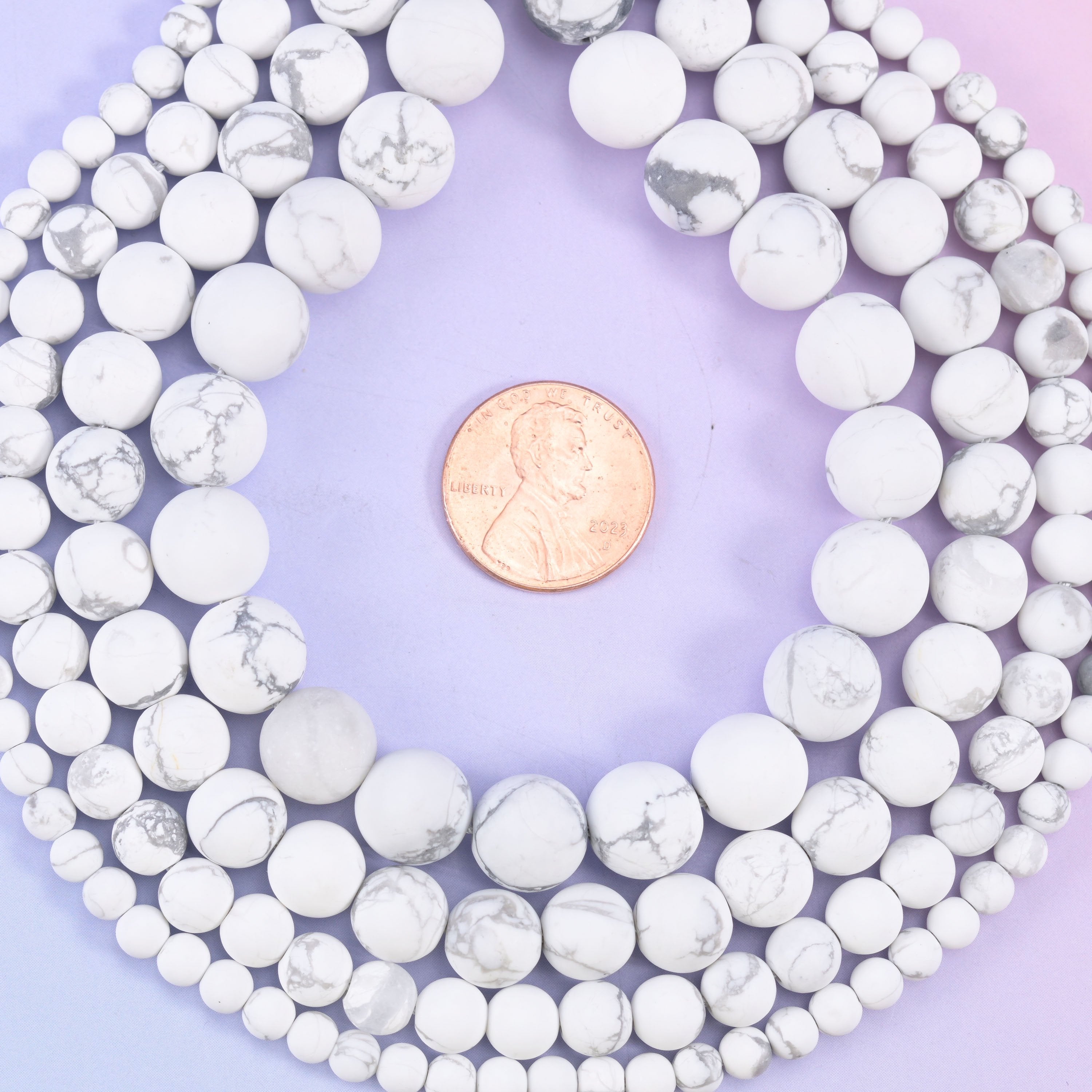 White howlite matte round beads, approximately 37 to 84 beads per strand depending on size